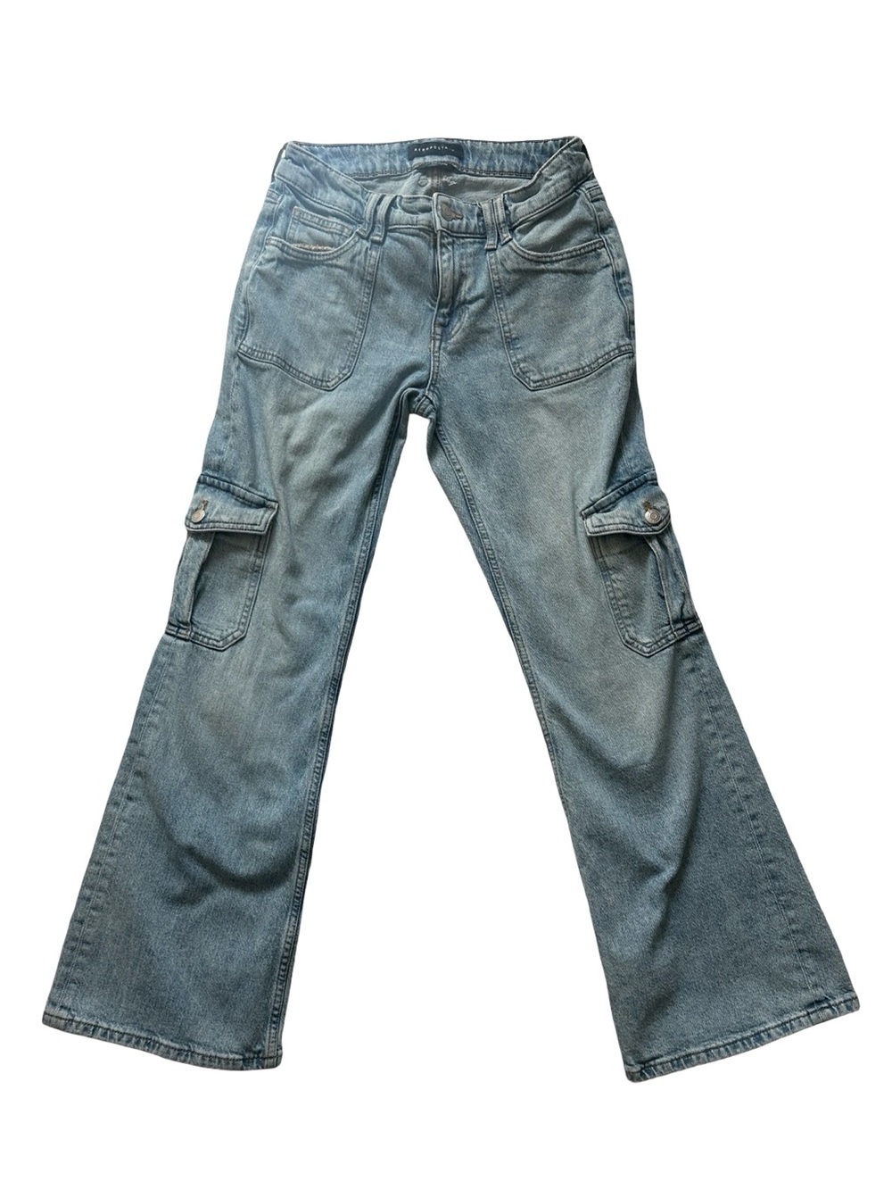 Y2K Style Aeropostale Mid Rise Flare Utility Cargo Jeans Size 4R Light Wash